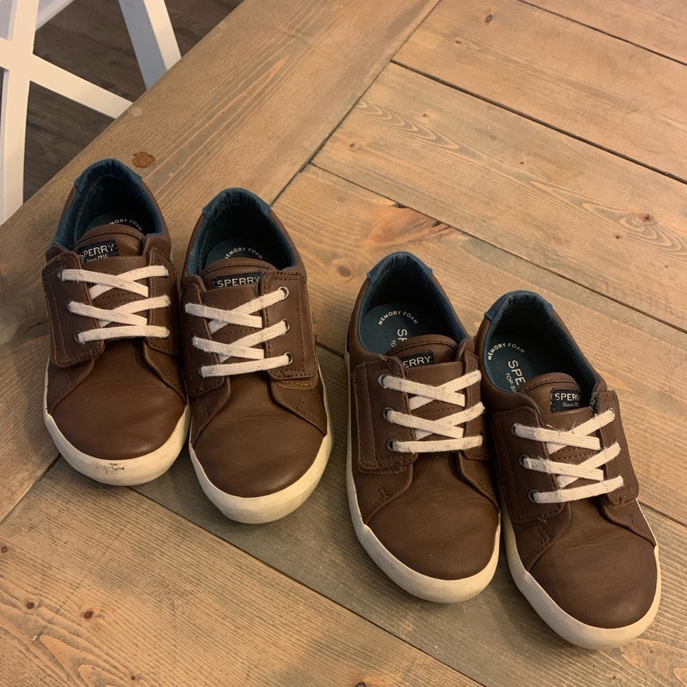 Boys brown Sperrys. Size 12. 2 pair available